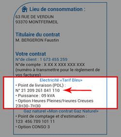 numéro de Point de Livraison (PDL)